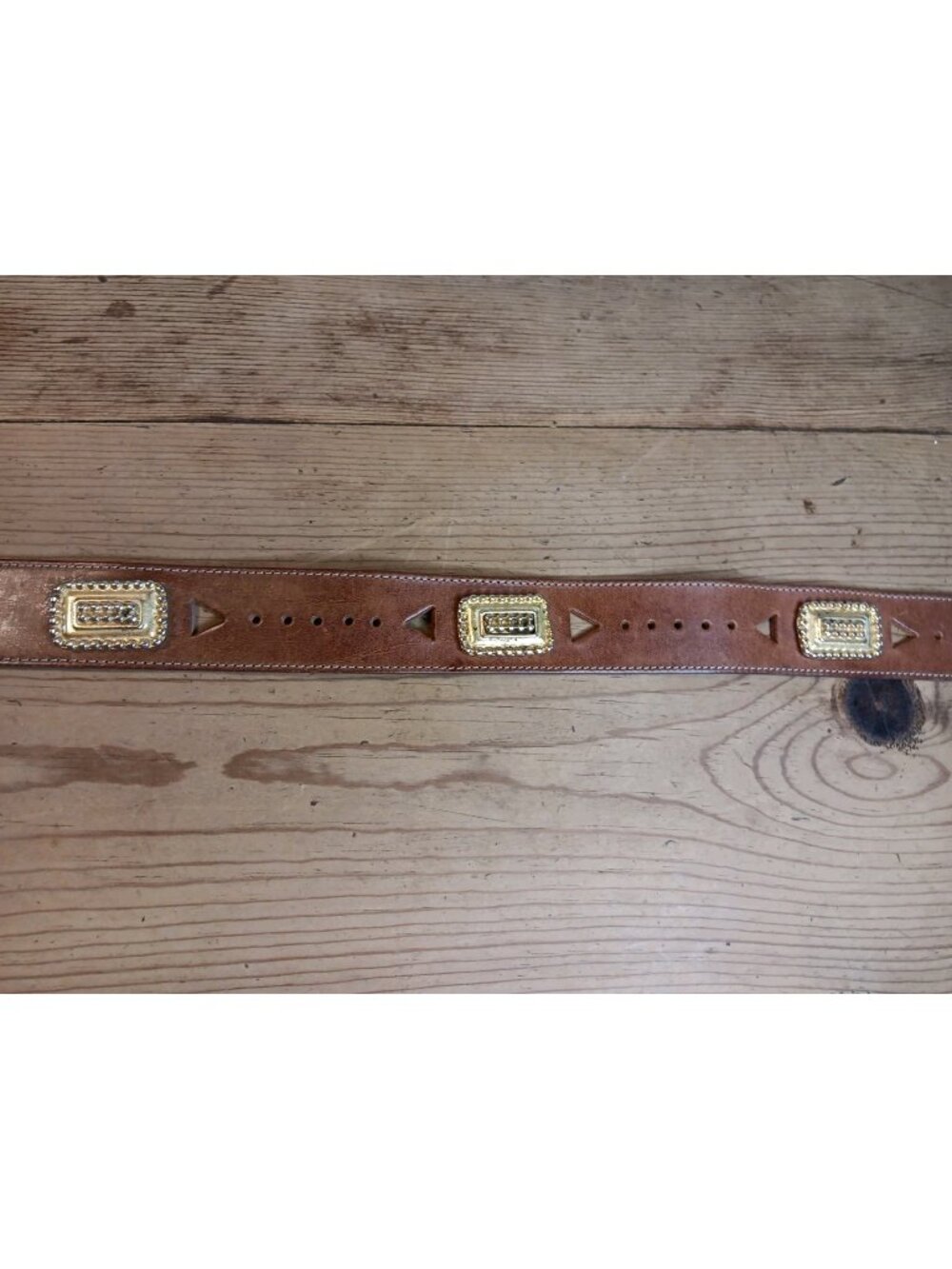 Vintage Belt The Limited Womens S Brown Leather Goldtone Buckle Laser Cut Outs - Picture 4 of 7